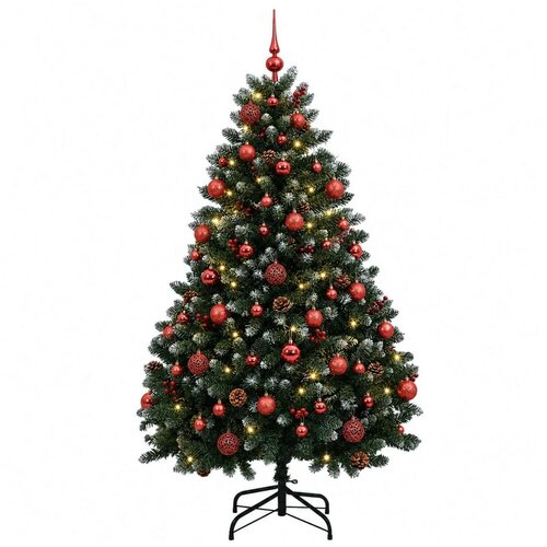  Umjetno božićno drvce zeleno s kuglicom 150 cm 150 LED lampica - Zeleno sa zamrznutim vrhovima &amp;Oslash; 80 x 150 cm sa 150 LED žaruljic Slike