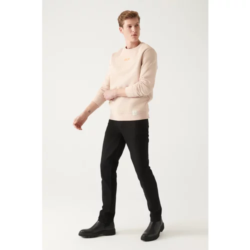 Avva Men's Black Plain Wash Flexible Standard Fit Regular Cut Jean Trousers