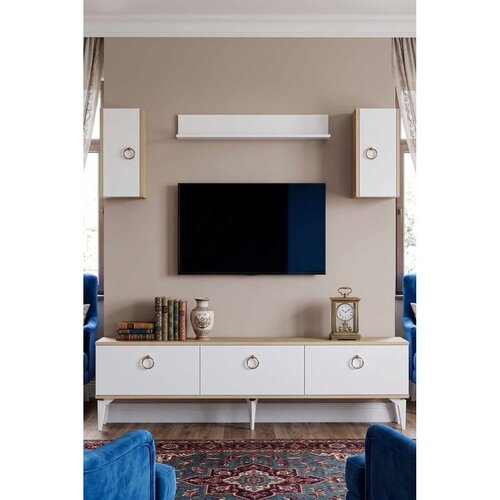 Hanah home TV komoda Demet, hrast Sapphire / bela Slike