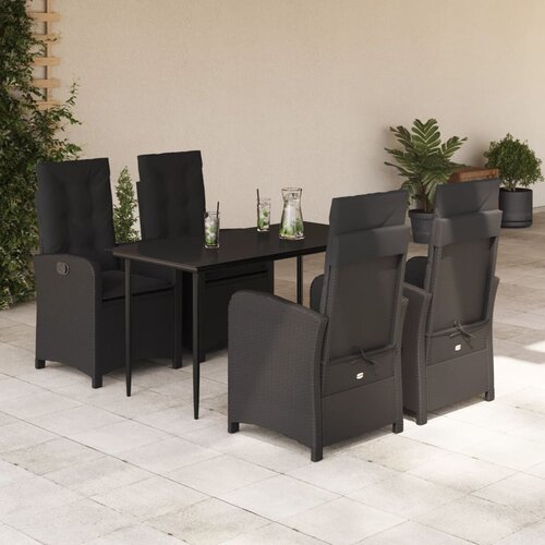  3-dijelni vrtni blagovaonski set s jastucima od poliratana crni Crna 80 cm table length Slike