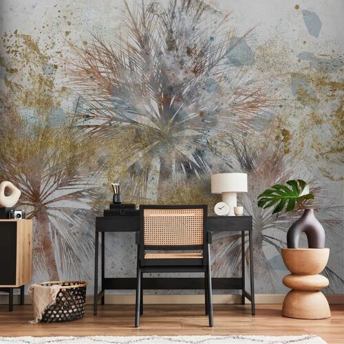  Foto tapeta - Grey palms - plant motif in an abstract composition with patterns 250x175 Slike