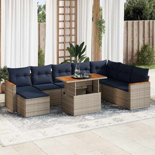 vidaXL 9-dijelni set vrtnih sofa od poliratana s jastucima sivi Cijene