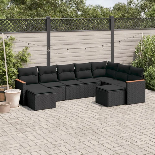 vidaXL 9-dijelni set vrtnih sofa s jastucima crni od poliratana