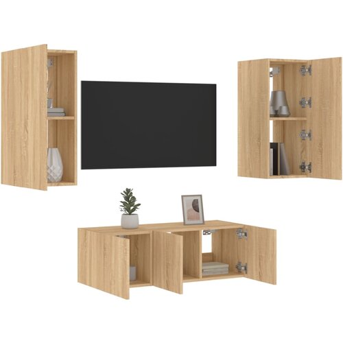 vidaXL 4-dijelni zidni TV elementi s LED svjetlima boja hrasta drveni Cijene