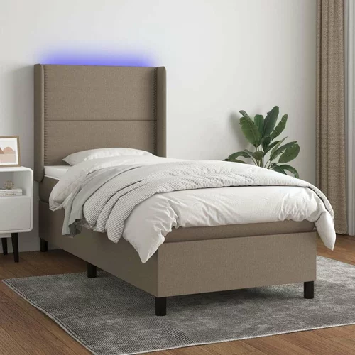  Box spring postelja z vzmetnico LED taupe 90x190 cm blago, (20899549)