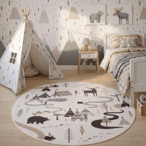 Ayyildiz Carpets Kremno bela pralna otro&amp;scaron;ka preproga &amp;oslash;120 cm Coco 1135 &amp;ndash; Slike