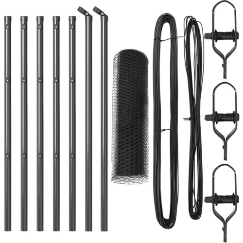 vidaXL Šesterokotna Ograja Siva 0.5x10 m Jeklo, Ograjni Stebri 7 kosov Sivi Ø32 mm 100 cm Galvanizirano Jeklo Cene