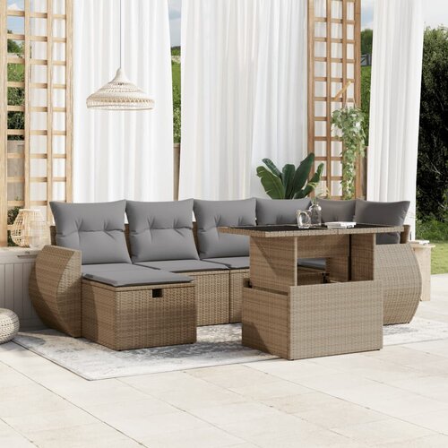 vidaXL 7-dijelni set vrtnih sofa od poliratana s jastucima bež Cijene