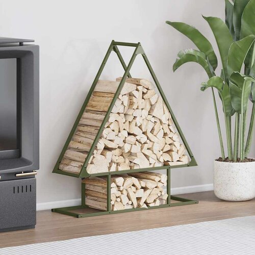 vidaXL stojalo za drva olivno zelena 80x25x90 cm hladno valjano jeklo Cene