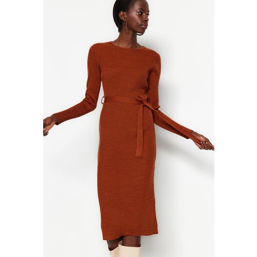 Trendyol Tile Midi Sweater Dress With Belt Detail Cene