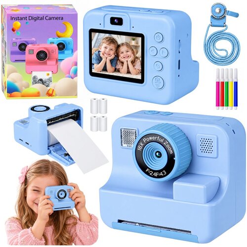 LEAN Toys dječji digitalni fotoaparat s instant ispisom fotografija, plavi Slike