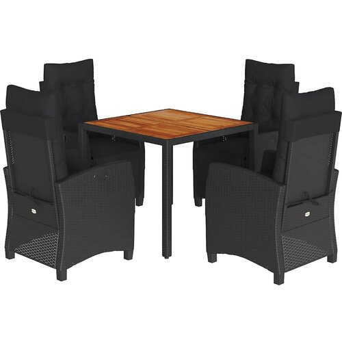  5-dijelni vrtni blagovaonski set s jastucima od poliratana crni Crna 90 cm table length Slike