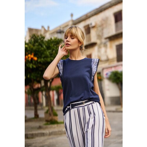 Marisse Navy Blue Cotton Blouse Cene