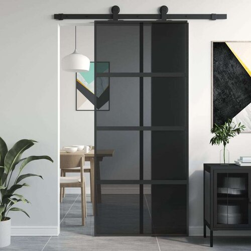  Klizna vrata crna 90 x 205 cm od kaljenog stakla i aluminija Cijene