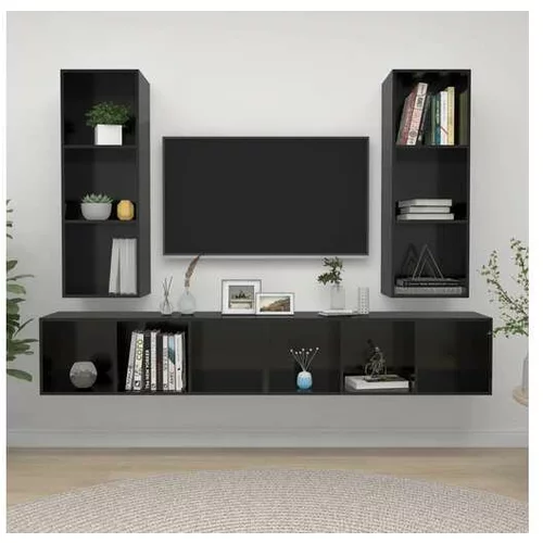  Stenska TV omarica 4 kosi visok sijaj črne barve iverna plošča