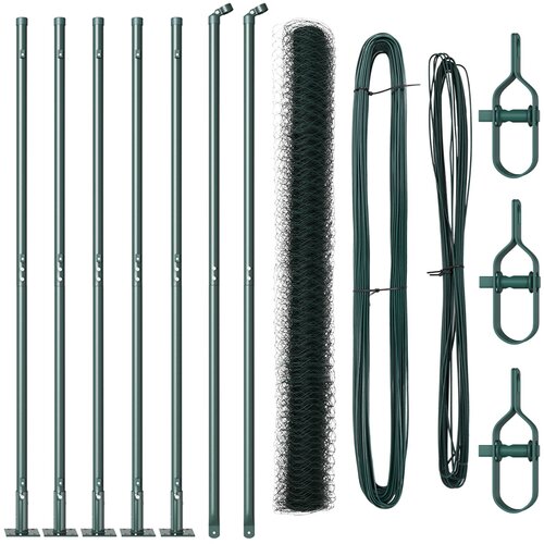 VidaXL Heksagonalna ograja Zelena 1.6x10 m Jeklo, Ograjni stebri s podnožji 7 kos &amp;Oslash;32mm 88.5cm Galvanizirano jeklo Slike