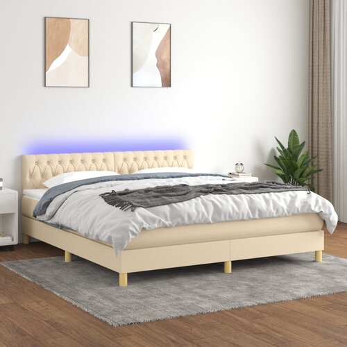 The Living Store Box spring postelja z vzmetnico LED krem 160x200 cm blago - Box Spring Postelja, (21518277) Cene