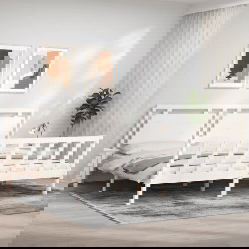 VidaXL Okvir za krevet s uzglavljem bijeli 200x200 cm od masivnog drva Slike