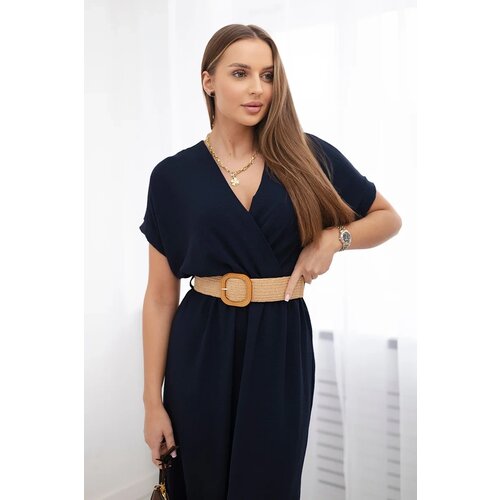 Kesi Włoski Long dress with a decorative belt navy Cijene