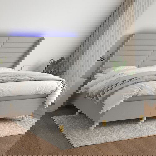 VidaXL Box spring postelja z vzmetnico LED svetlo siva 140x190cm blago Slike