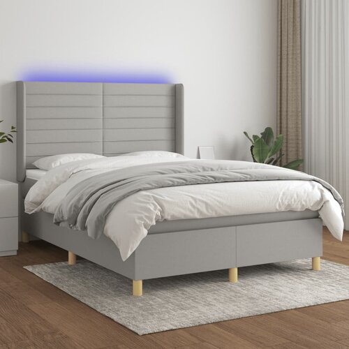 VidaXL Krevet box spring s madracem LED svjetlosivi 140x190 cm tkanina Slike