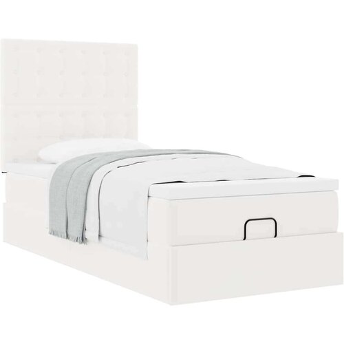 vidaXL Otomanski posteljni okvir z vzmetnico bel 100x200 cm um. usnje Cene