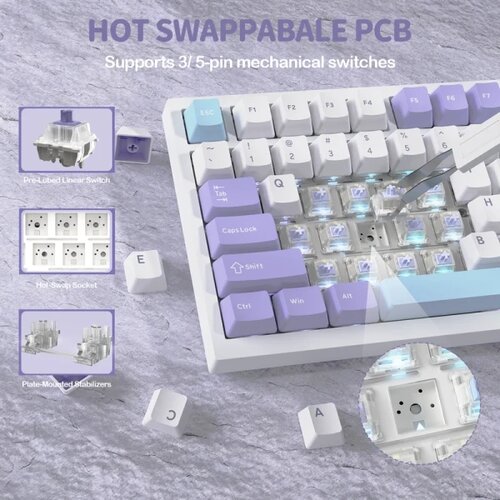 Attack Shark bežična gaming tastatur X820Ultra mehanička/trimode/tft screen/gasket/lavender Slike