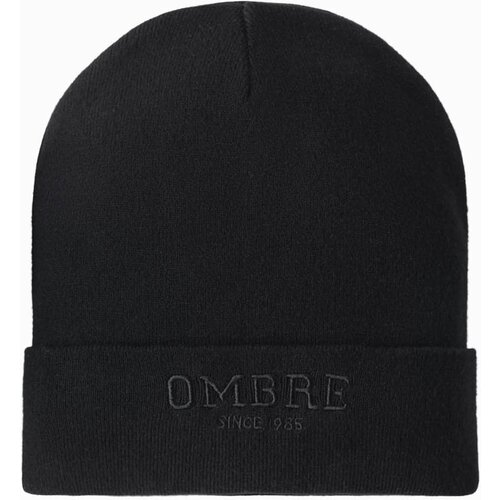 Ombre Men's knitted beanie hat with embroidered inscription - black Cene