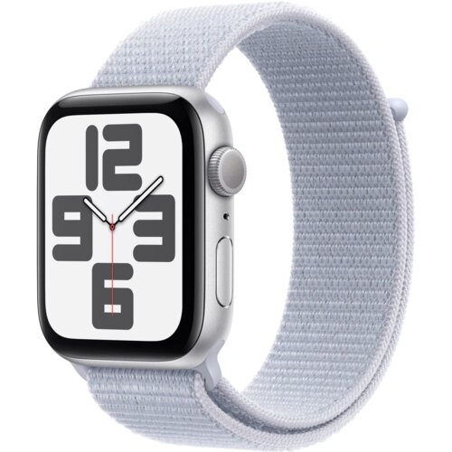 Apple Watch SE (2024) GPS + Cell. 44mm Silver AC, Blue Cloud Sport Loop, (MXGR3QCA) Slike