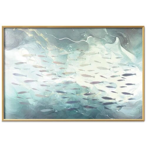  Plakat - School of Small Fish 90x60 Zlatni okvir Cene
