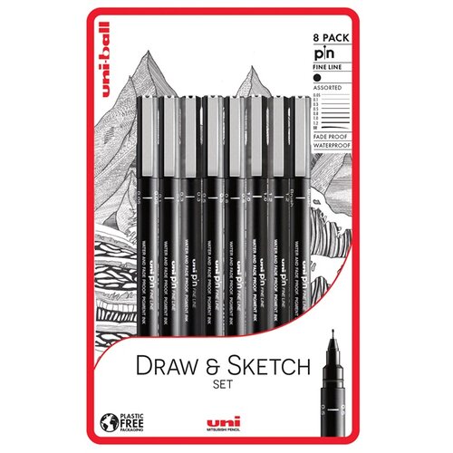  Set uni pin fineliner markera draw and sketch 8 kom Cene