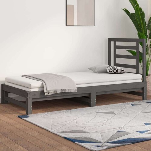  Dnevni ležaj na izvlačenje sivi 2x(90x200) cm masivna borovina Slike