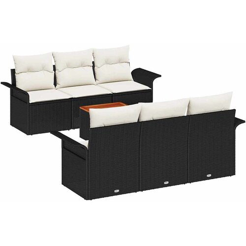  Set od 7 komada vrtne sofe s jastučićima crni poli ratan akacija 2-sjedna vrtna sofa s skladištem i jastučićima crni poli ratan Cene