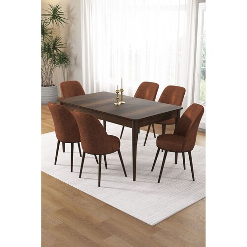 Hanah home trpezarijski set Pir, sto i 6 stolica, ploča u dekoru drveta Baroque, terakota tkanina Babyface Cene