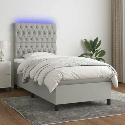  Box spring postelja z vzmetnico LED sv. siva 100x200 cm blago, (20726933)