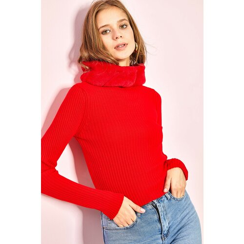 Bianco Lucci Women's Faux Fur Hooded Knitwear Sweater Slike