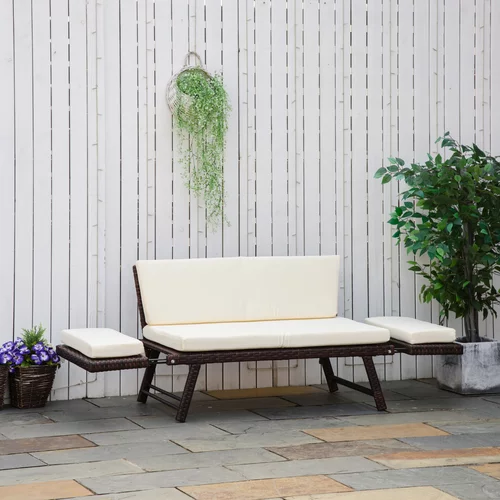 Outsunny 2-sedežni kavč z raztegljivimi nasloni za roke iz vrtnega ratana 129x63x67 cm, bel, rjav, (20754307)