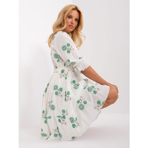 Fashion Hunters White and green cotton dress with frill Slike