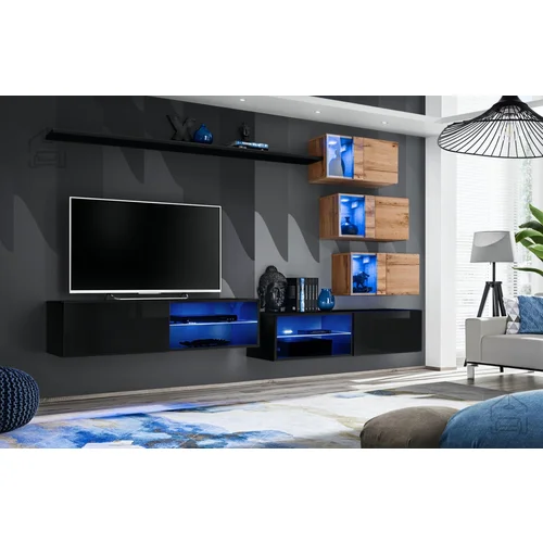 ASM Meble Dnevni TV regal Switch XXIV 260 cm LED - črni/votan