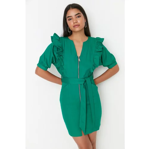 Trendyol Green Belted Zipper Detailed Dress