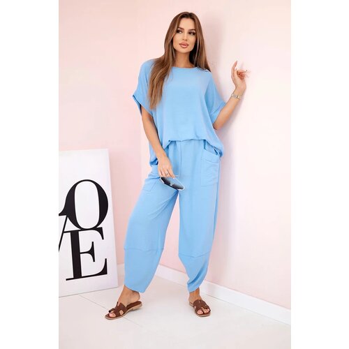 Kesi Włoski Viscose blouse + pants set blue Cijene