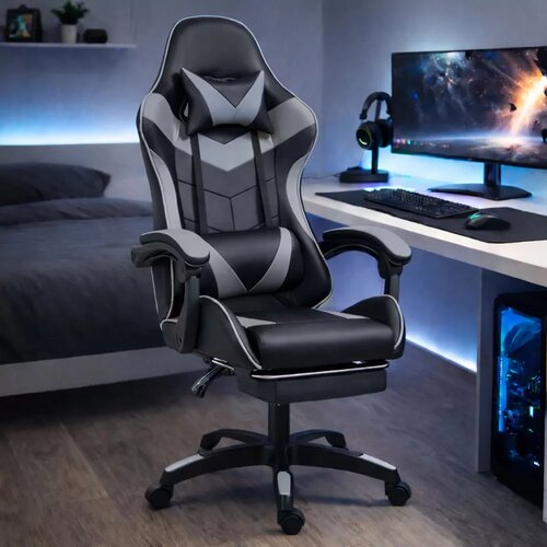 Lean Toys Igralni stol LEAN črno-siva &ndash; ergonomski gaming stol z naslonom za noge Cene