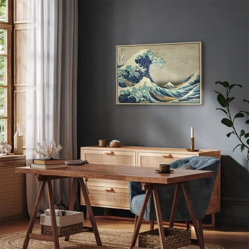  Slika - Hokusai Katsushika &amp;ndash; The Great Wave off Kanagawa 90x60 U prirodnom drvenom okviru Slike