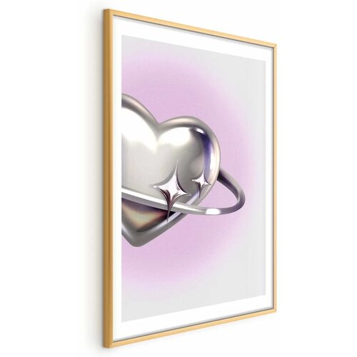  Plakat Cosmic Heart - silver heart with a ring on a purple background 21x30 Zlatni okvir s margom Cijene