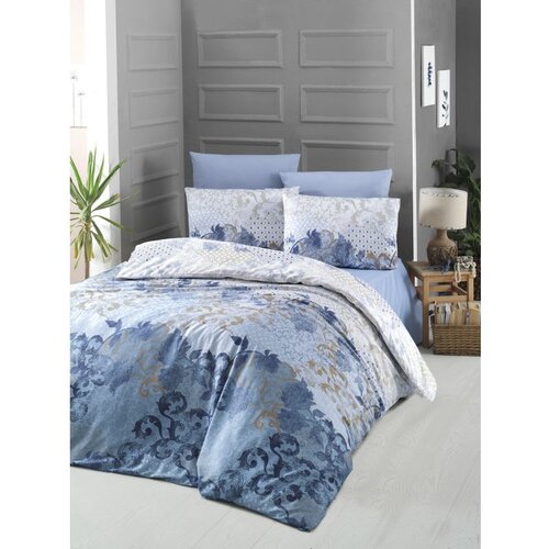 nerissa bluewhitebrown satin super king quilt cover set (eu) (it) Cene
