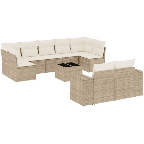  10-dijelni set vrtnih sofa s jastucima bež od poliratana 83 x 62 x 69 cm Slike