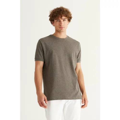 AC&Co / Altınyıldız Classics Men's Khaki Melange Slim Fit Slim Fit Crewneck Cotton Short Sleeved T-Shirt.