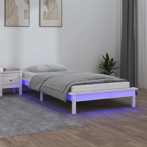  LED okvir kreveta bijeli 90 x 190 cm mali od masivnog drva Cene