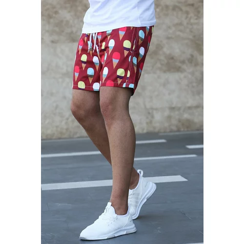Madmext Printed Claret Red Beach Shorts 2639