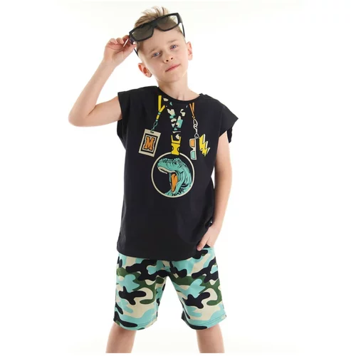 Mushi Stage Dinosaur Boy Child Black T-Shirt Camouflage Shorts Set